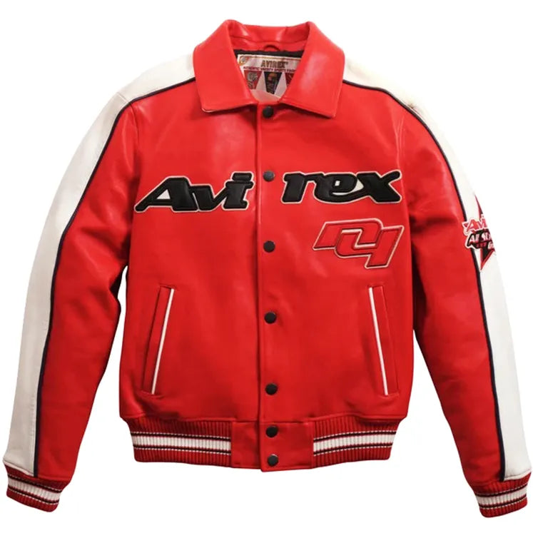 red-avirex-all-star-leather-jacket-front
