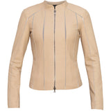 womens-beige-short-stretch-leather-jacket-front