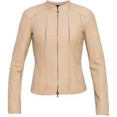 womens-beige-short-stretch-leather-jacket-front