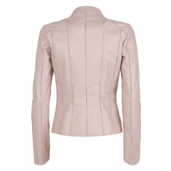 womens-pink-short-stretch-leather-jacket-back
