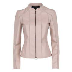 womens-pink-short-stretch-leather-jacket-front