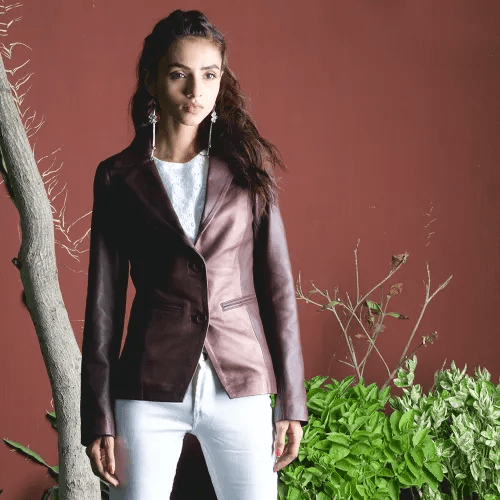 Womens Ruby Metallic Leather Blazer Jacket