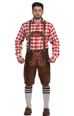Bavarian Herren Lederhosen Brown Red-1