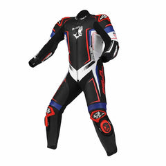 Bela Beast 1PC Leather Racing Suit Black White Blue Red Front
