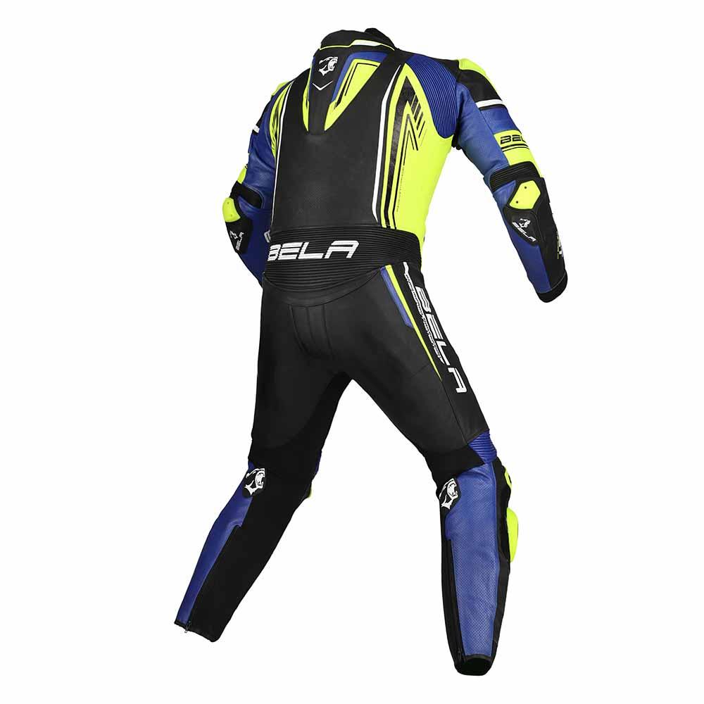 Bela Beast 1PC Leather Racing Suit Black White Yellow Blue Back
