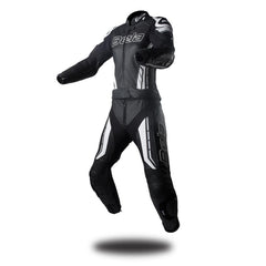 Bela Rocket Lady Motorcycle Racing 2 Piece Leather Suit Black White Front