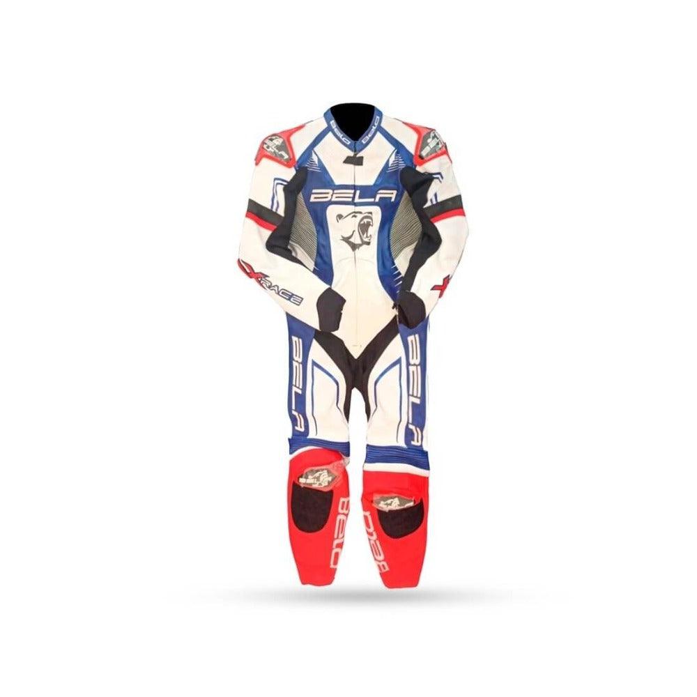 Bela X-Race 1PC Leather Racing Suit Black White Red Blue Front