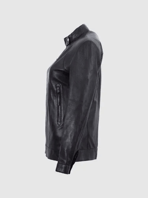 Women's Black Biker Leather Jacket-2