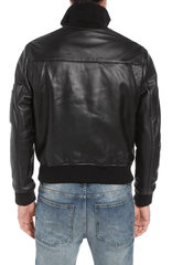 Mens Casual Black Leather Bomber Jacket-1
