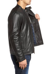 Black Casual Leather Jacket Men-2