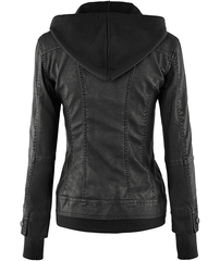 Womens Black Hooded Bomber Leather Jacket-1
