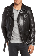 Black Leather Biker Jacket Men-3
