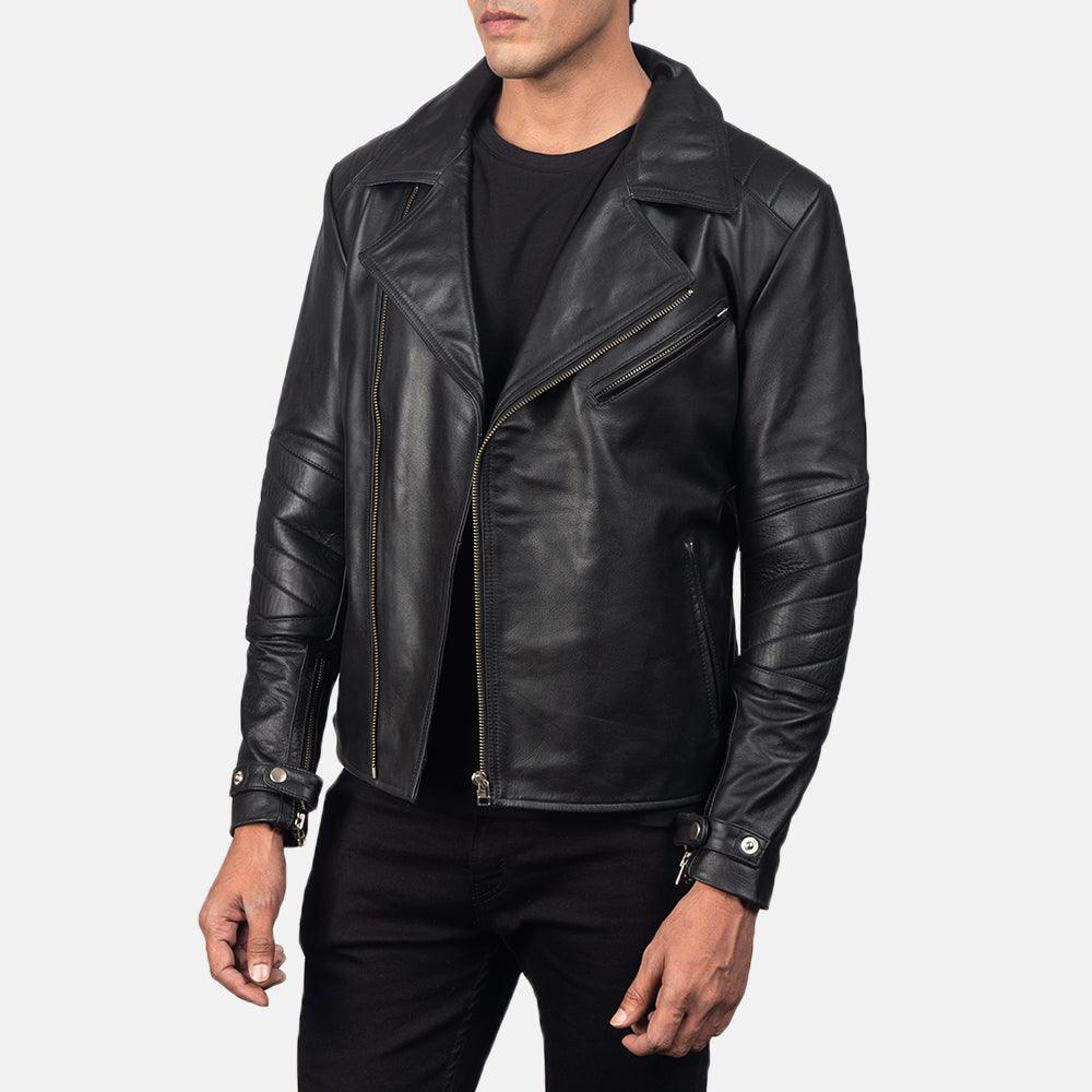 Black Leather Motorbike Jacket Men-4