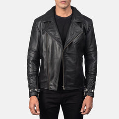 Black Leather Motorbike Jacket Men-3