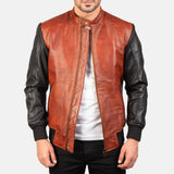 Black and Maroon Leather Bomber Jacket-4