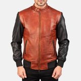 Black and Maroon Leather Bomber Jacket-3