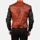 Black and Maroon Leather Bomber Jacket-2