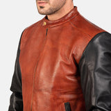 Black and Maroon Leather Bomber Jacket-1