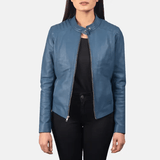 Women's Flashback Blue Biker Jacket-2