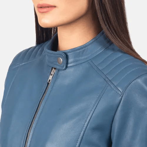 Women's Flashback Blue Biker Jacket-4