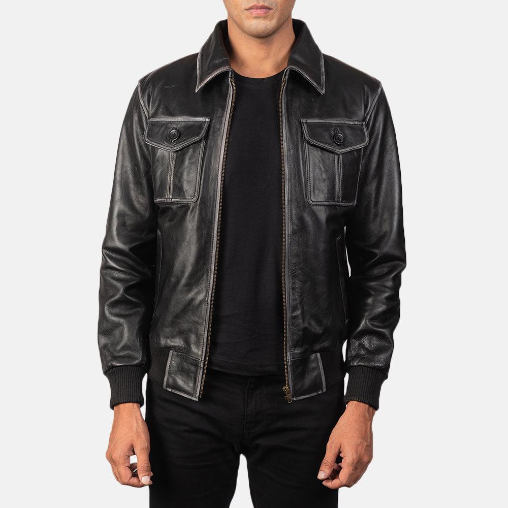 Mens Bomber Style Leather Jacket-3