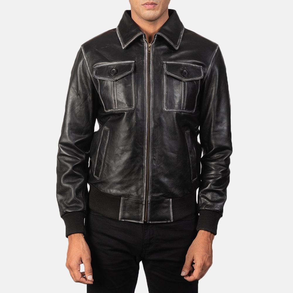 Mens Bomber Style Leather Jacket