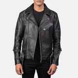 Bright Black Biker Jacket Men