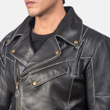 Bright Black Biker Jacket Men-2