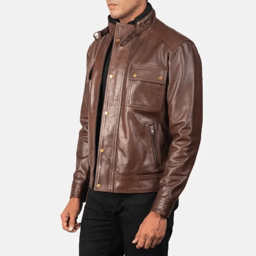 Mens Brown Cowhide Leather Jacket-1