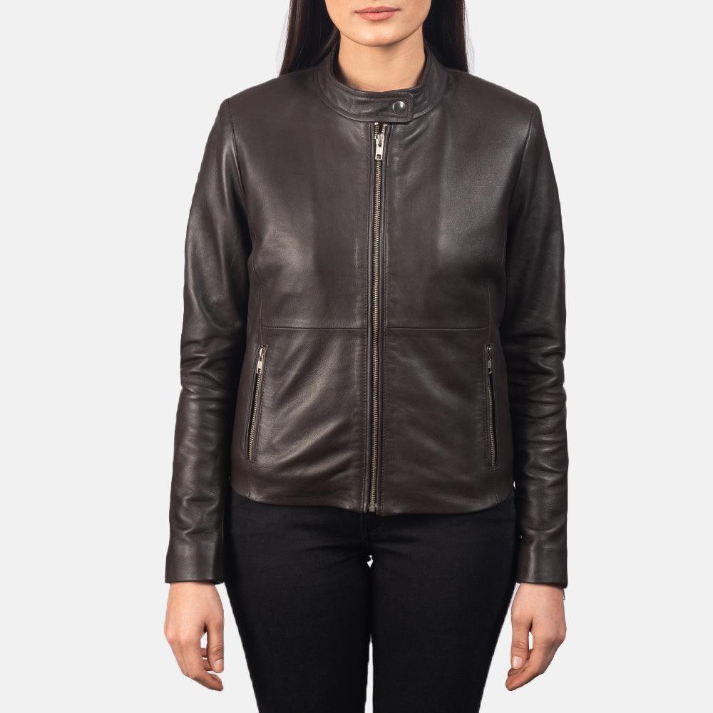 Women's Brown Leather Biker Jacket-3