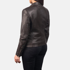 Women's Brown Leather Biker Jacket-2