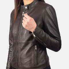 Women's Brown Leather Biker Jacket-1