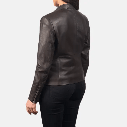Brown Leather Biker Jacket For Women-1
