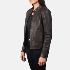Brown Leather Biker Jacket For Women-2