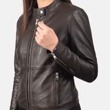 Brown Leather Biker Jacket For Women