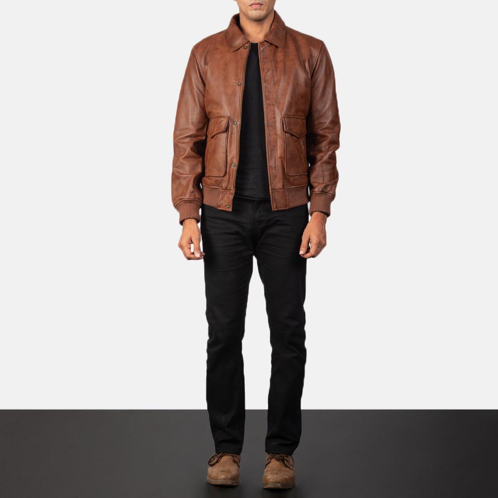 Mens Coffman Olive Brown Leather Bomber Jacket – Leather Jacket Gear