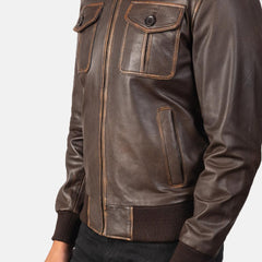 Brown Leather Bomber Jacket-1