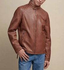 Brown Leather Fashion Jacket-3