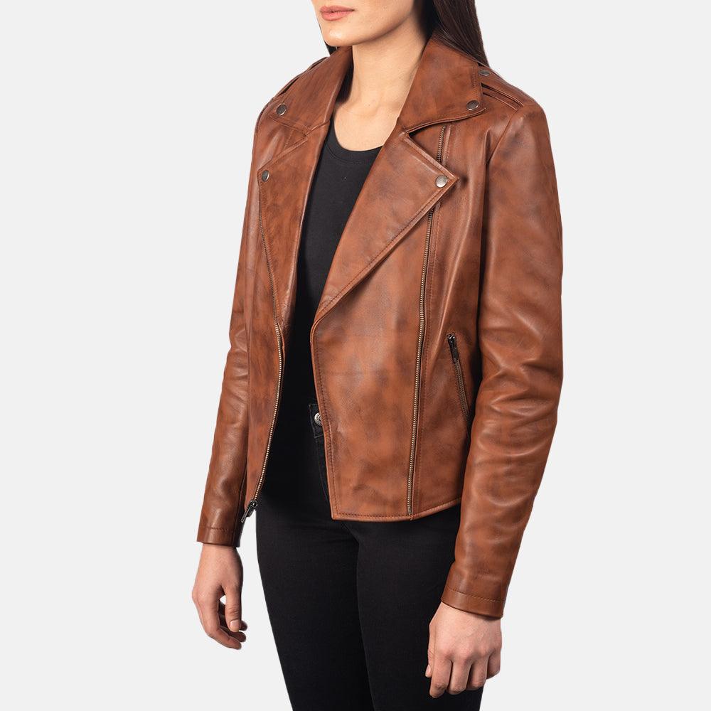 Brown Waxed Leather Jacket Women-4