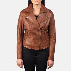Brown Waxed Leather Jacket Women-3
