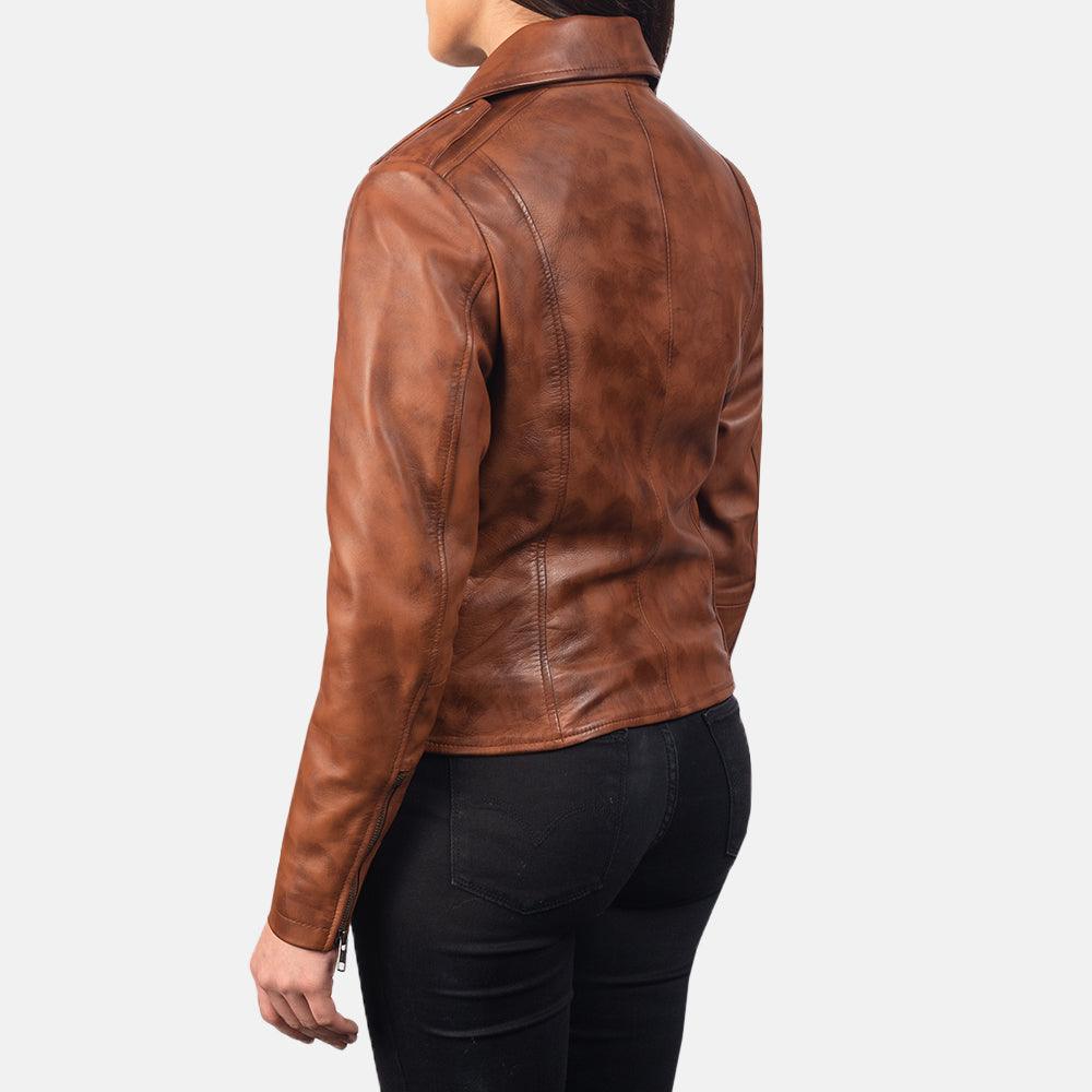 Brown Waxed Leather Jacket Women-2