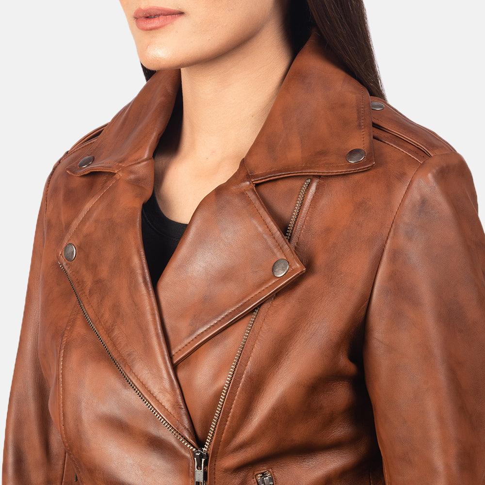 Brown Waxed Leather Jacket Women-1