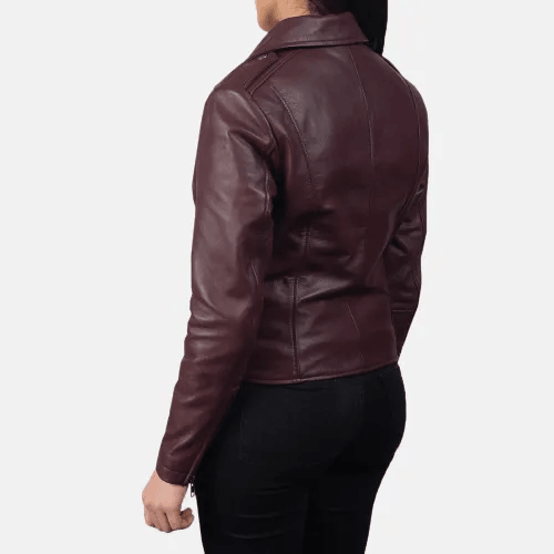 Flashback Maroon Leather Biker Jacket-4