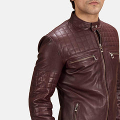 Mens Burgundy Leather Quilted Jacket-3
