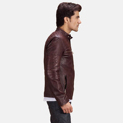 Mens Burgundy Leather Quilted Jacket-2