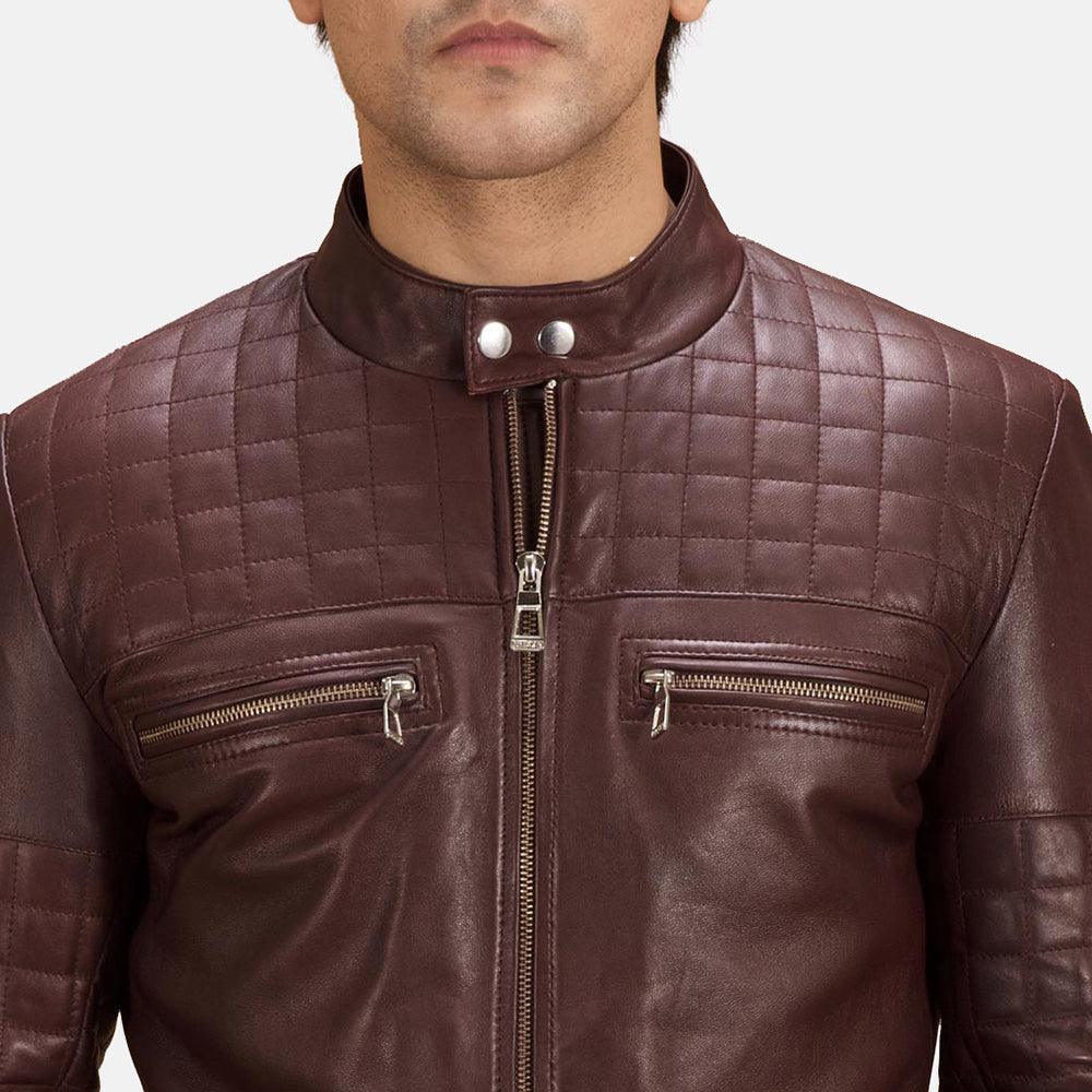 Mens Burgundy Leather Quilted Jacket-1