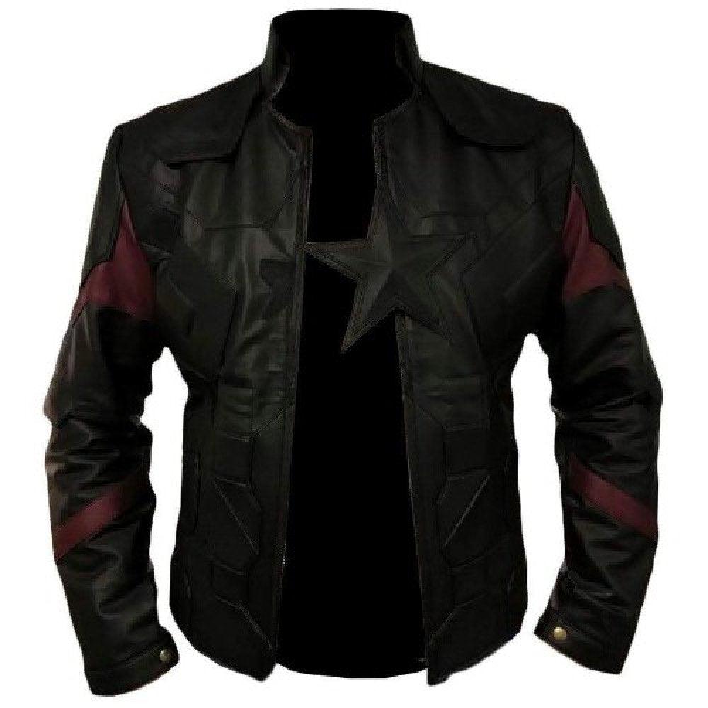 Captain America All Black Genuine Leather Jacket Front
