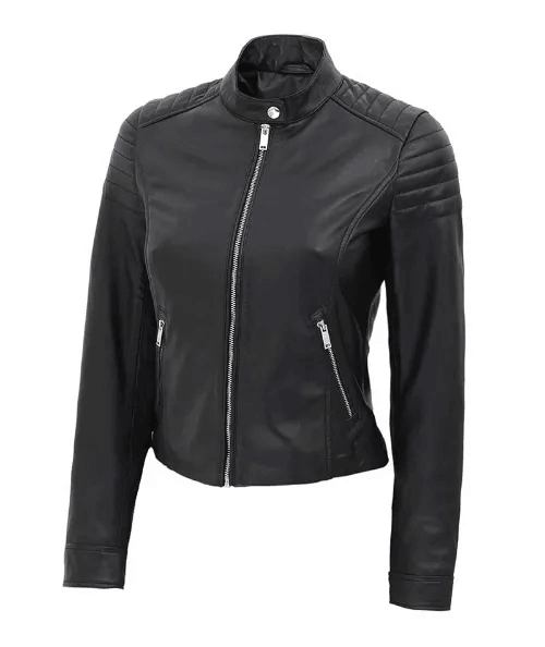 Carrie Women's Slim Fit Leather Jacket Black-2