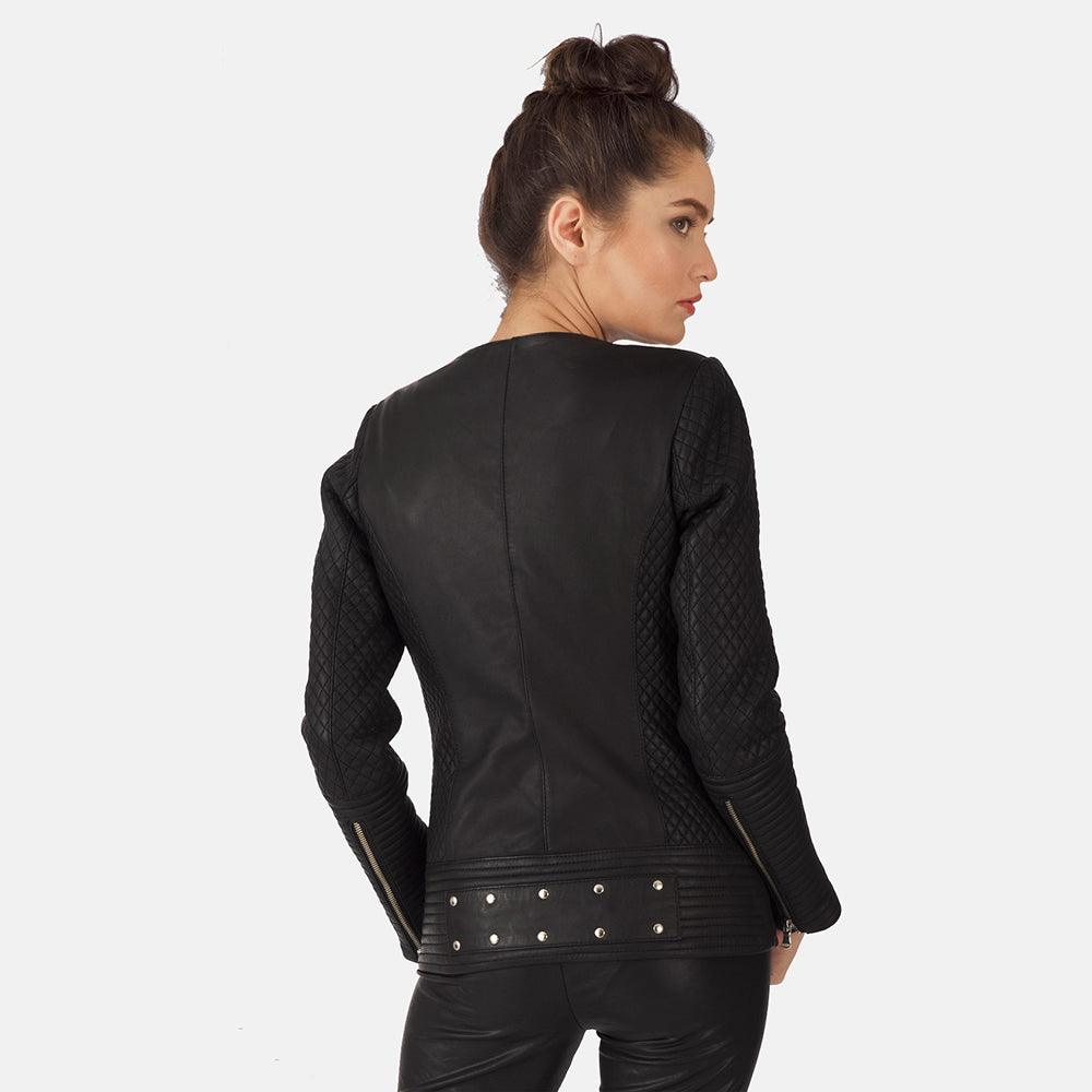 Womens Celeste Studded Black Leather Jacket-3