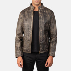 Mens Chocolate Brown Distressed Leather Jacket